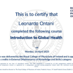 Dr Leonardo Ontani Infermiere Libero Professionista | Mobile Clinician | Consulenza e Formazione Primo Soccorso Aziendale assistenza a domicilio su Follonica e castiglione della pescaia, completa il corso “Introduction to Global Health” presso il Royal College of Physicians of Ireland